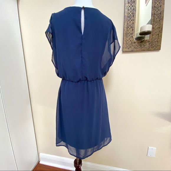 CHARMING CHARLIE NAVY BLUE DRESS MINI SMALL CHIFFON - Picture 2 of 11